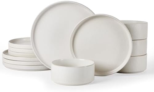 Famiware Star Stoneware Dinnerware Set, Reactive Glaze Plates & Bowls for 4 by Famiware