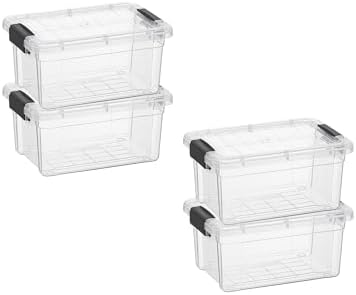 Superio 1.05 Quart Mini Clear Plastic Storage Container with Lid, Stackable Small Organizer Box for Crayons, Art Supplies, Beads, Sewing, Stationery & Food Storage, 4 Pack by Superio