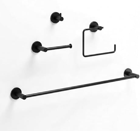 VIGO Cass 4 Pieces Bathroom Hardware Set, 24 inch Towel Bar, Hand Towel Holder, Robe Towel Hook, Toilet Paper Holder Wall Mounted, Stainless Steel Bath Accessory Set Matte Black Finish by VIGO