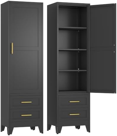 Ckzbx Tall Narrow Storage Cabinet, 66.93" H Tall Bathroom Cabinet Metal Pantry Cabinets with Drawers, 3 Adjustable Shelves, for Kitchen, Bathroom, Home Office, Living Room by Ckzbx