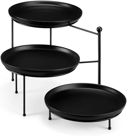 MALACASA Round 3 Tier Serving Tray, 10 Inch Black Porcelain Dessert Stand by MALACASA