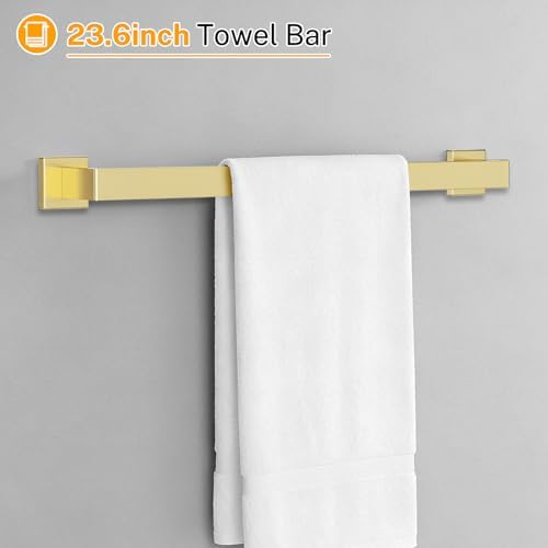 5 Pieces Brushed Gold Towel Bar Set Bathroom Hardware Accessories Set Stainless Steel Wall Mounted,23.6 Inch Towel Rack Set - Image 2