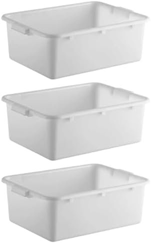 3-Pack 20" x 15" x 7" Commercial Bus Tub/Bus Box - 9 Gallons without Lid - Stackable Dish Storage Boxes for Home Kitchen, Pantry, or Garage Organization – Heavy-Duty and Freezer-Safe - White by SunSierra