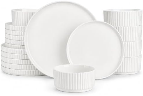 MALACASA Porcelain 18 Pieces Plates and Bowls Set, Dinnerware Set for 6 by MALACASA