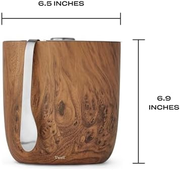 S’well Stainless Steel Ice Bucket with Tongs, 68oz Capacity, Teakwood Pattern Finish, Triple-Layer Vacuum Insulated to Keep Ice Colder Longer, BPA-Free Barware - Image 4