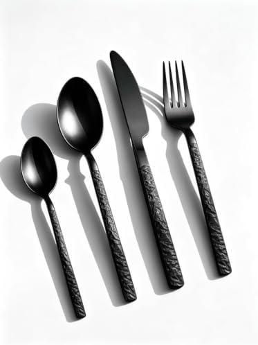 Black Silverware Set for 8 Modern Square Flatware Set Stainless Steel 32 Piece Cutlery Utensils Sets for Home Kitchen Restaurant Mirror Polished by TWEESilverwareSet