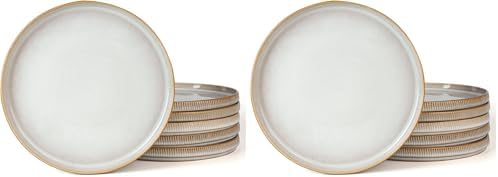 famiware Star Dinner Plates for 6, 10 inches Plate Set, Scratch Resistant, Stoneware Dinnerware, Kitchen Modern Rustic Serving Dishes, Cappuccino White (Pack of 2) by Famiware