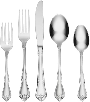 Oneida True Rose 45 Piece Everyday Flatware, Service for 8, 18/0 Stainless Steel, Silverware Set, Silver by Oneida