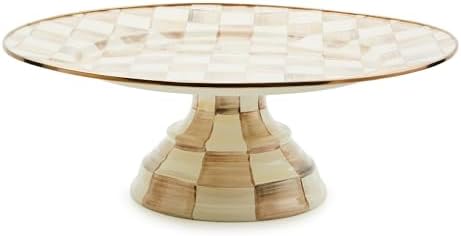 MACKENZIE-CHILDS Pedestal Platter, Small, Brown-and-White Mocha Check by Unknown