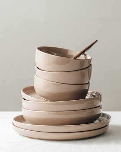 Famiware Milkyway 16-Piece Dinnerware Set with Pasta Bowls, Cinnamon Brown - Image 4