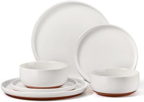 E-far Plates and Bowls Sets, 6 Pcs Stoneware Ceramic Dinnerware Dishes Sets by E-far
