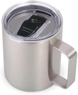 Volhoply 14oz Insulated Stainless Steel Coffee Mug with Leakproof Lid,Double Wall Vacuum Travel Coffee Cup with Handle,Reusable Metal Cups Tumbler,Camping Mugs Keep Hot,Ideal Gifts(Silver,1) by LiveFully%EF%BC%8CDrinkFreely%E2%80%94KeepGoingwithVolhoply%EF%BC%81