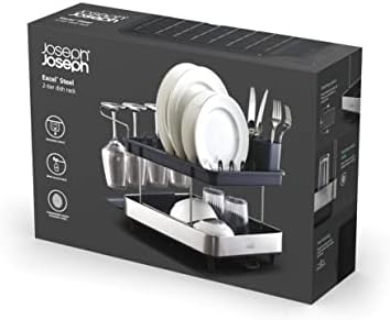 Joseph Joseph Dish Drying Rack with Wine Glass Holder - Space-Saving 2-Tier Design with Fast Draining System - Image 6
