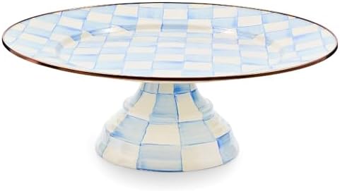 MACKENZIE-CHILDS Pedestal Platter, Large, Light-Blue-and-White Sky Check by MacKenzie-Childs