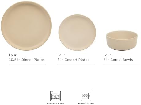 Gibson Elite Pasco 12 Piece (Service for 4) Plates and Bowls Reactive Glaze Dishes Stoneware Ceramic Dinnerware Set - Taupe - Image 2