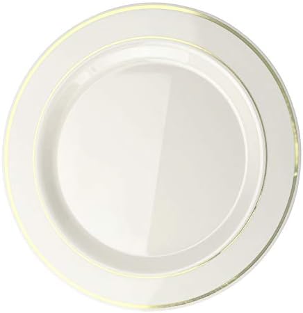 OCCASIONS 120 Plates Pack,(60 Guests) Heavyweight Premium Wedding Party Disposable Plastic Plates Set -60 x 10.5'' Dinner + 60 x 7.5'' Salad/Dessert (Ivory & Gold Rim) - Image 3