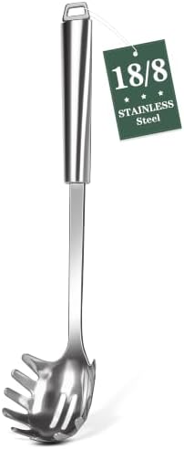 Spaghetti Server, 304 Stainless Steel Pasta Spoon with Teeth, Heavy Duty Sturdy Metal Pasta Fork with Hanging Hole, Heat Resistant Kitchen Cooking Utensil, Ergonomic Handle, Dishwasher Safe by Unknown