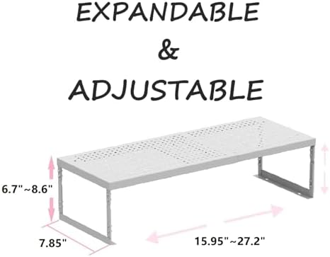 Stackable Expandable Metal Shelf Organizer - Adjustable Wire Storage Rack with Holes for Kitchen, Bathroom, Cabinet, Office - Space Saving, Durable & Sturdy Design（1PACK/Medium/White - Image 3