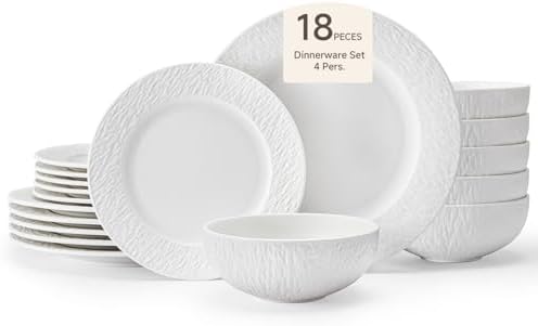 KINGSTONE Dinnerware Sets for 6, 18-Piece plates and bowls sets, Matte Marble by KINGSTONE