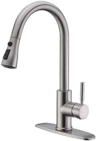 WEWE High-Arc Pull-Down Kitchen Faucet, Brushed Nickel, 3-Mode Sprayer by WEWE