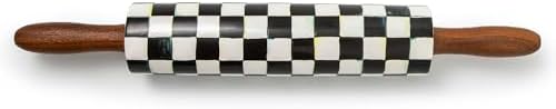 MACKENZIE-CHILDS Ceramic Rolling Pin, Black-and-White Courtly Check by Unknown