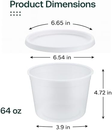64oz [50 set] Heavy Duty Plastic Deli Container | BPA-Free Food Storage with Airtight Leak‑Proof Lids | Microwave, Freezer & Dishwasher Safe – Stackable, Bulk Reusable Soup & Meal Prep Tub - Image 3