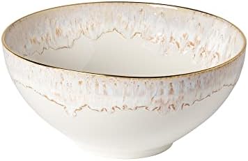 Casafina Ceramic Stoneware 9.25" x 4.25", 77 oz Serving Bowl - Taormina Collection, White & Gold | Hand-Painted 18-Karat Gold Rim Dinnerware | Food Safe Glazing | Restaurant Quality Serveware by Casafina
