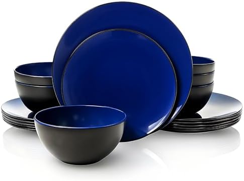 TP 18-Piece Melamine Dinnerware Sets, Service for 6, Blue&Black by TastePrime