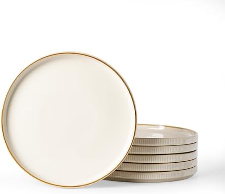 famiware Star 10/8 inches Salad Plates Set for 6, Vanilla White by Famiware