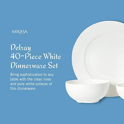 Mikasa Delray 40-Piece Bone China Dinnerware Set, White Round Dishes for 8 - Dinner Plates, Salad Plates, Cereal Bowls, Fruit Bowls and Mugs - Image 2