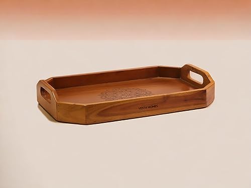 Vesta Homes Extra Large Wooden Serving Tray for Home, Kitchen, Breakfast, Restaurant, Office Organizer, Dining Table | Premium Acacia Wood |18 * 12 * 3 Inches | Handcrafted in India - Image 5