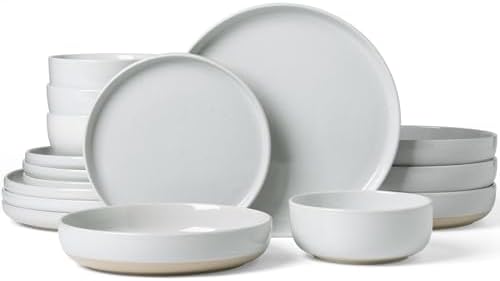 Famiware Milkyway 16-Piece Dinnerware Set with Pasta Bowls, Light Gray by Famiware