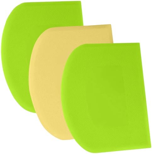 SURDOCA Dough Scraper Bench Scraper - 3P 9.5x6.1" Plastic Flexible Bowl Scraper, Sharp Edge & Angles Cake Scraper. Non-Slip Bakeware Decorating Tools Sculpting & Modeling Tools - Green+Yellow+Green by SURDOCA