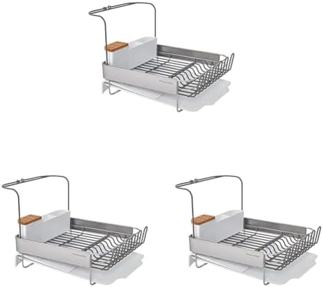 KitchenAid Full Size Compact to Full Capactiy, Rust Resistant Dish Rack, with Self Draining Angled Drainboard and Removable Flatware Caddy, 24-Inch, White, Expandable (Pack of 3) by Unknown