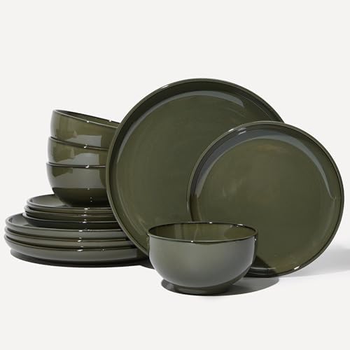 Pokini Stoneware Dinnerware Sets for 4, 12pcs Plates and Bowls Sets Dishes by Pokini