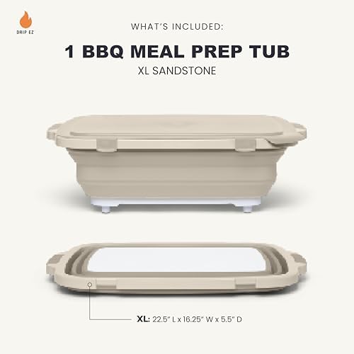Drip EZ Collapsible BBQ Prep Tub - For Meal Prep, Marinating, Food Storage - Includes Cutting Board & Locking Lid - (1) XL - Sandstone - Image 2
