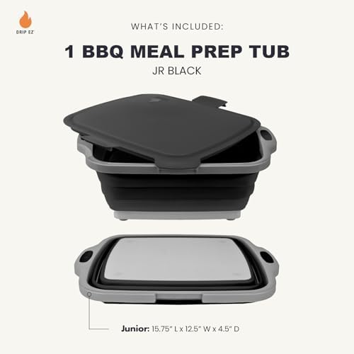 Drip EZ Collapsible BBQ Prep Tub - for Meal Prep Marinating Food Storage - Includes Cutting Board & Locking Lid - (1) JR - Black - Image 2