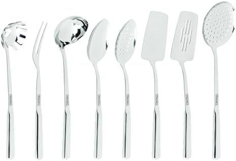 Viking Kitchen Utensils Set, 8 Piece Stainless Steel Cooking Utensil Set, Includes Spatulas, Spoons, Pasta Fork, Deep Ladle, Meat Fork, and Skimmer, Silver by Unknown
