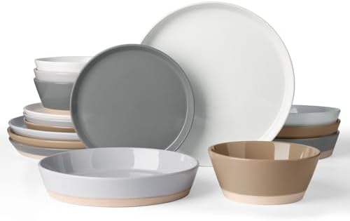 Famiware Saturn Stoneware Dinnerware Set with Pasta Bowl, 16pc Dishes for 4 by Famiware