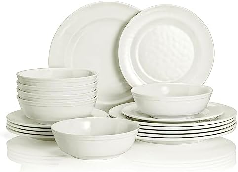 TP 18-Piece Dinnerware Set, Melamine Dishes Set with Bowls and Plates, Service for 6, Non-breakable Lightweight Dining Tableware, Ivory by TastePrime