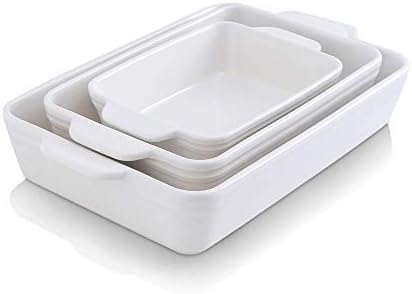 KOOV Bakeware Set, Ceramic Baking Dish Set, Rectangular Casserole Dish Set, lasagna Pan, Baking Pans Set for Cooking, Cake Dinner, Kitchen, 9 x 13 Inches, 3-Piece (Set of 3, White) by KOOV