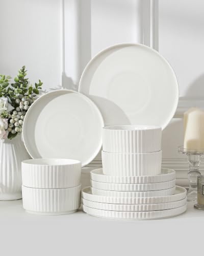 MALACASA Porcelain 12 Pieces Plates and Bowls Set, Dinnerware Set for 4 - Image 5