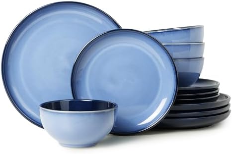 Pokini Ceramic Dinnerware Sets for 4, 12pcs Plates and Bowls Sets Dish Set by Pokini