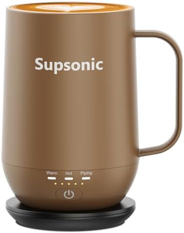 Supsonic - 16oz Self Heating Coffee Mug, Smart Heated Coffee Mug Faster Direct-Contact Heating Up to 149°F, Coffee Mug Warmer Set with Auto Shut-Off - Gifts for Men Women | S2 by Supsonic