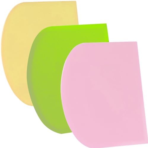 SURDOCA Dough Scraper Bench Scraper - 3P 14.2x8.5" Plastic Flexible Bowl Scraper, Sharp Edge & Angles Cake Scraper. Non-Slip Bakeware Decorating Tools Sculpting & Modeling Tools - Green+Pink+Yellow by SURDOCA