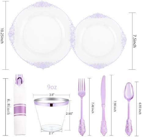 Hioasis 175 Pcs Clear Purple Plates for Party - Image 5
