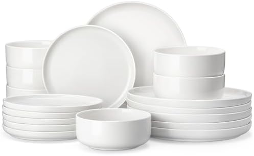 MALACASA 18 Pcs Porcelain Plates and Bowls Sets,Dinnerware Set for 6,White by MALACASA