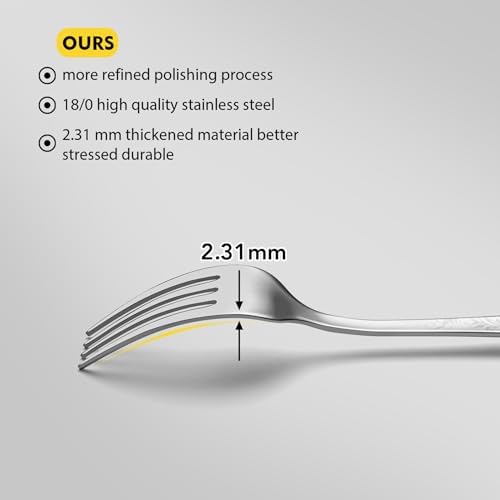 40 Piece Silverware Set, Service for 8, EIUBUIE Premium Stainless Steel Cutlery Set, Mirror Polished Flatware Sets with Pattern Handle, Modern Kitchen Eating Utensils Sets - Image 6