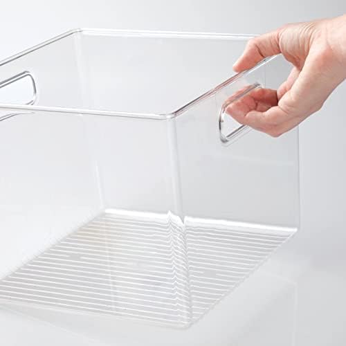 mDesign Plastic Modern Storage Organizer Bin Basket with Handles - 4 Pack - Clear - Image 3