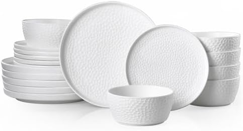 KINGSTONE 18-Piece Hammered Ceramic Dinnerware Sets, White by KINGSTONE